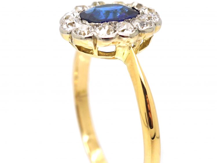 Edwardian 18ct Gold & Platinum, Sapphire & Diamond Cluster Ring