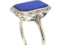 Art Deco Platinum, Lapis Lazuli & Rose Diamond Ring