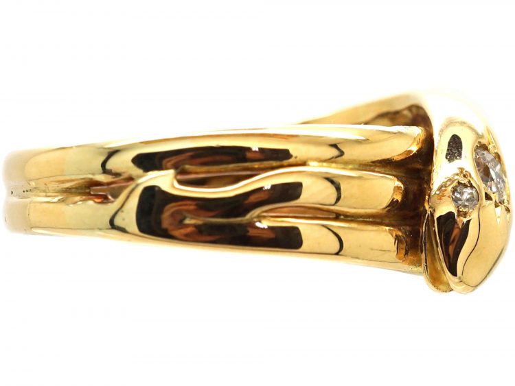 Edwardian 18ct Gold Double Snake Ring set with Diamonds & a Sapphire