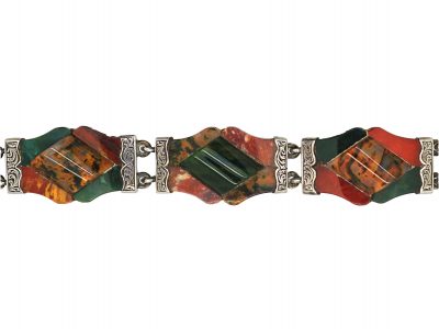 Victorian Scottish Silver & Agate Bracelet with Padlock
