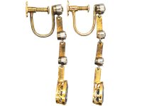 Edwardian 15ct Gold, Diamond & Sapphire Drop Earrings