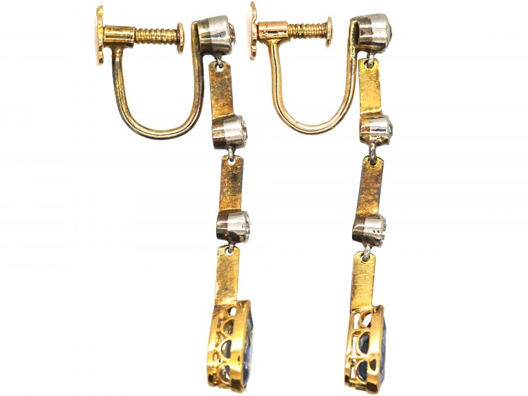 Edwardian 15ct Gold, Diamond & Sapphire Drop Earrings