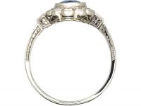 Art Deco 14ct White Gold, Sapphire & Diamond Cluster Ring with Diamond Set Shoulders