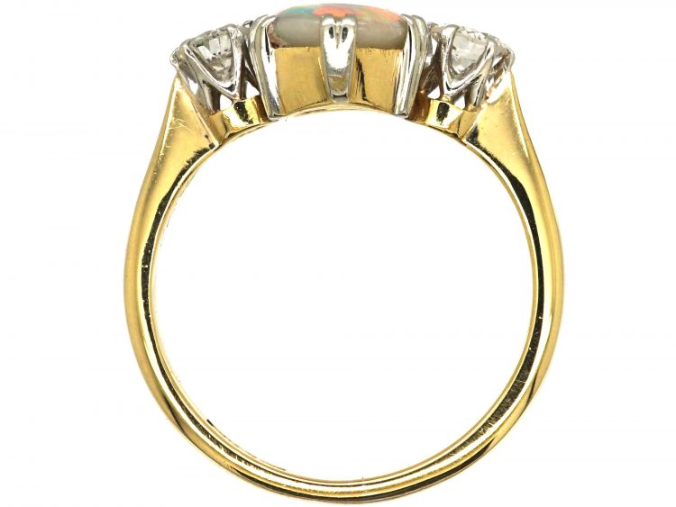 Edwardian 18ct Gold, Opal & Diamond Three Stone Ring