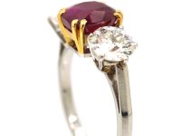 Retro 18ct White & Yellow Gold, Ruby & Diamond Three Stone Ring