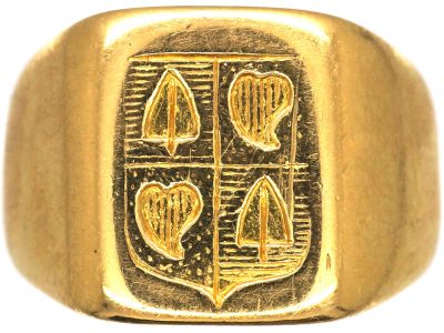 Early 20th Century Belgian 18ct Gold Signet Ring with Intaglio of Weeping Hearts & Spades