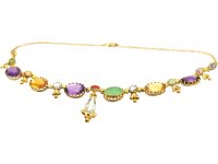 French 19th Century 18ct Gold Harlequin Necklace set with Various Gem Stones