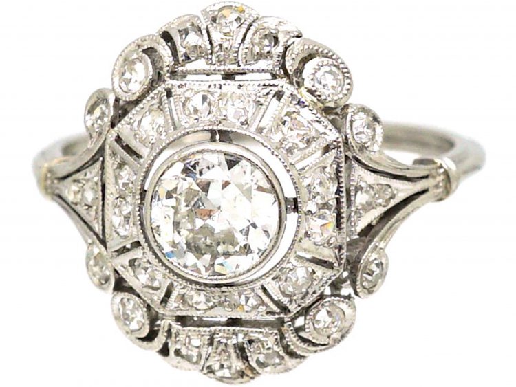 Art Deco Platinum & Diamond Ornate Ring