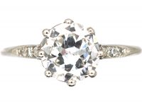 Art Deco Platinum, Diamond Solitaire Ring with Diamond Set Shoulders