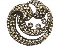 Retro Silver & Marcasite Swirl Brooch