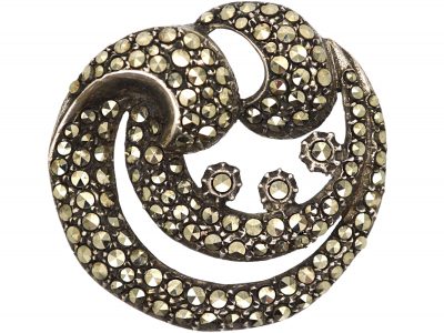 Retro Silver & Marcasite Swirl Brooch