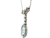 Art Deco Platinum, Aquamarine & Diamond Pendant on Platinum Chain