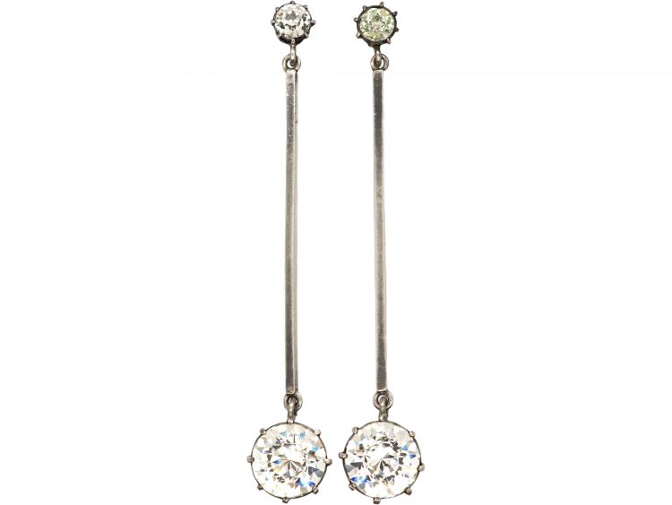 Art Deco Silver & Paste Long Drop Earrings