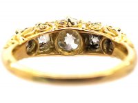Victorian 18ct Gold, Five Stone Diamond Carved Half Hoop Ring