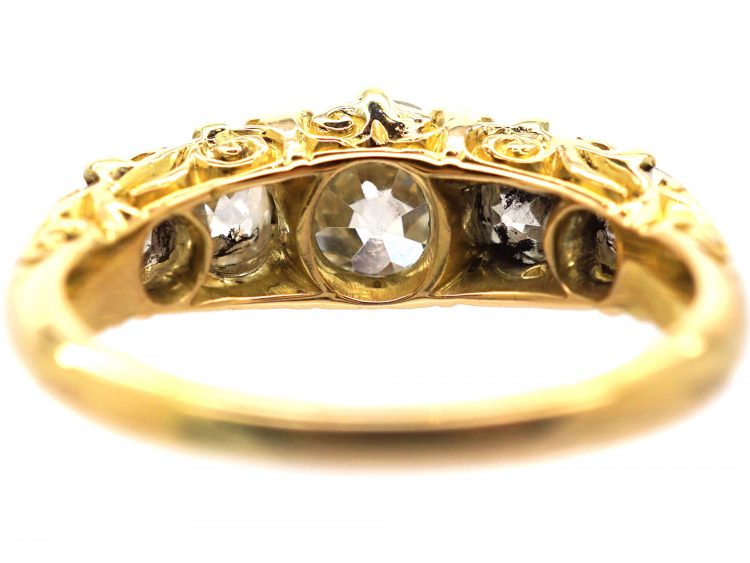 Victorian 18ct Gold, Five Stone Diamond Carved Half Hoop Ring
