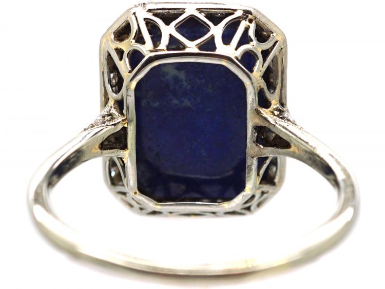 Art Deco Platinum, Lapis Lazuli & Rose Diamond Ring