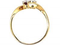 Art Nouveau 18ct Gold, Ruby & Diamond Crossover Ring