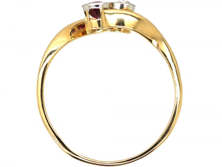 Art Nouveau 18ct Gold, Ruby & Diamond Crossover Ring