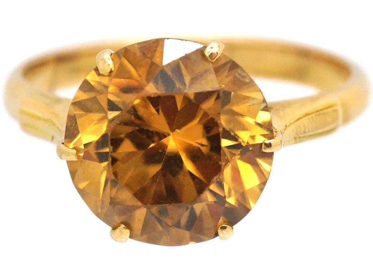 Art Deco 18ct Gold, Orange Zircon Ring