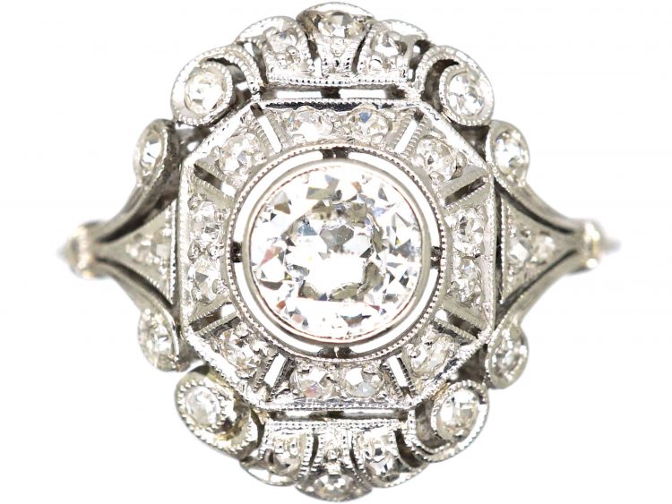 Art Deco Platinum & Diamond Ornate Ring