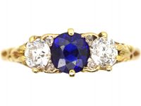 Victorian 18ct Gold, Sapphire & Diamond Carved Half Hoop Ring