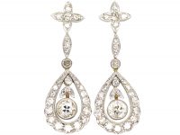 Art Deco 15ct Gold, Platinum & Diamond Drop Earrings
