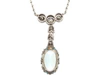 Art Deco Platinum, Aquamarine & Diamond Pendant on Platinum Chain