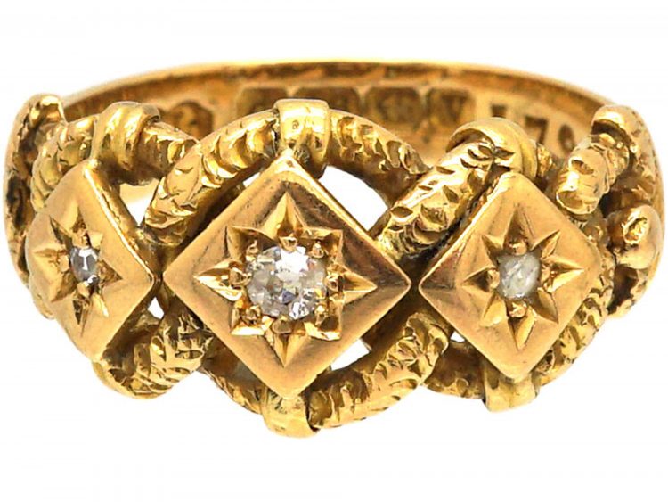 Victorian 18ct Gold Triple Knot Ring set with Three Diamonds