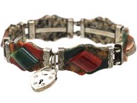 Victorian Scottish Silver & Agate Bracelet with Padlock