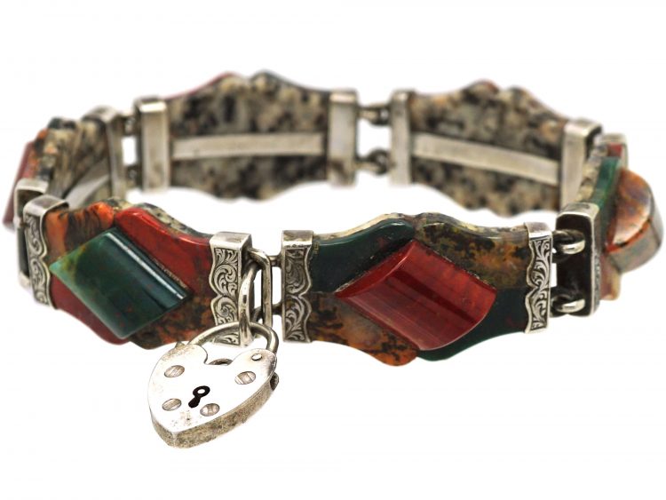 Victorian Scottish Silver & Agate Bracelet with Padlock