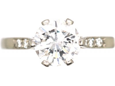 Art Deco Platinum & Diamond Solitaire Ring with Diamond Set Shoulders