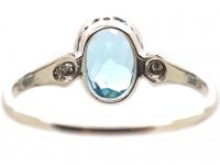Art Deco Platinum Aquamarine Ring with Diamond Set Shoulders