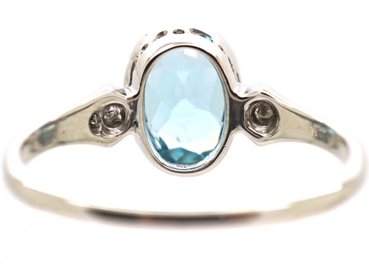 Art Deco Platinum Aquamarine Ring with Diamond Set Shoulders