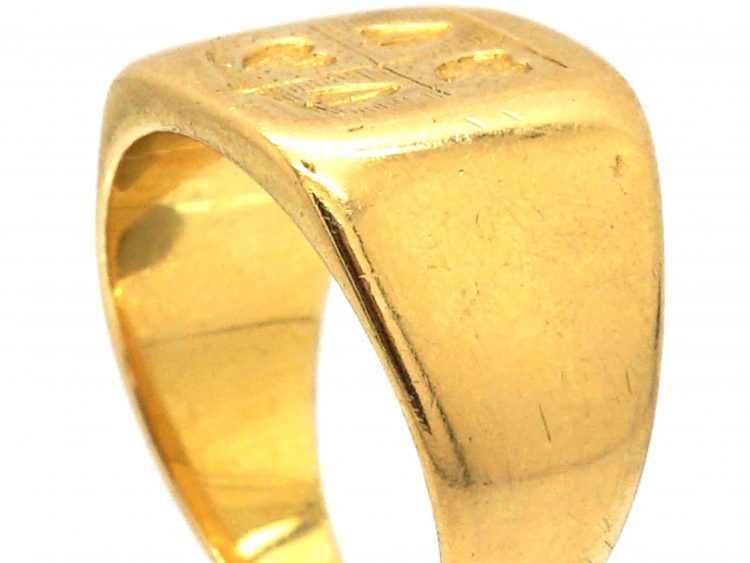 Early 20th Century Belgian 18ct Gold Signet Ring with Intaglio of Weeping Hearts & Spades