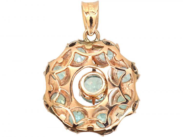 Art Deco 9ct Gold & Zircon Cluster Pendant