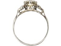 Art Deco Platinum, Diamond Solitaire Ring with Stepped Shoulders set with Baguette Diamonds