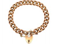 Edwardian 9ct Rose Gold Curb Bracelet with Padlock