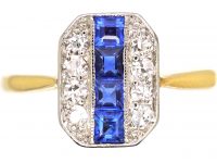 Art Deco 18ct Gold & Platinum, Sapphire & Diamond Octagonal Shaped Ring