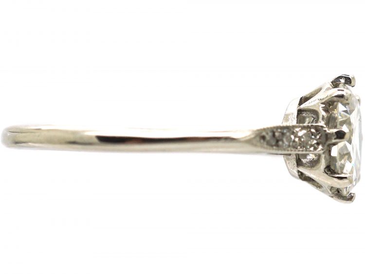 Art Deco Platinum, Diamond Solitaire Ring with Diamond Set Shoulders