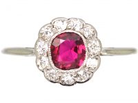 Edwardian Platinum, Ruby & Diamond Cluster Ring
