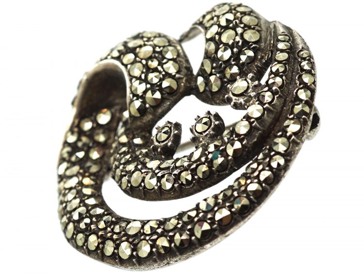 Retro Silver & Marcasite Swirl Brooch