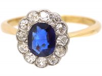 Edwardian 18ct Gold & Platinum, Sapphire & Diamond Cluster Ring