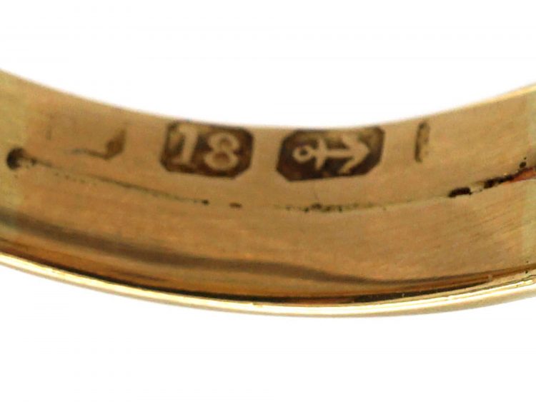 Edwardian 18ct Gold Double Snake Ring set with Diamonds & a Sapphire