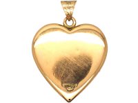 Edwardian Large 15ct Gold Heart Shaped Pendant set with a Sapphire