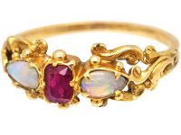 Regency 15ct Gold, Opal & Ruby Ring