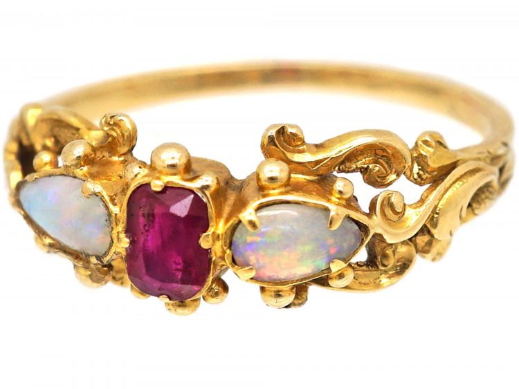 Regency 15ct Gold, Opal & Ruby Ring