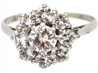 1950s Large Platinum & Diamond Cluster Ring