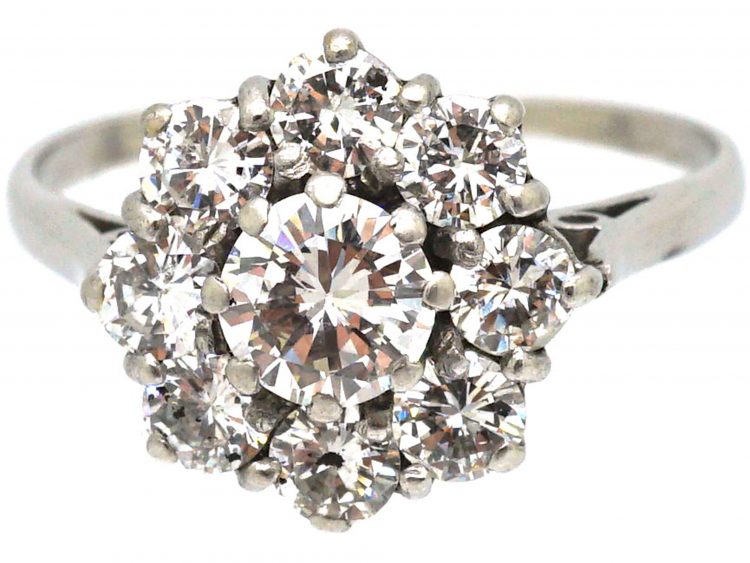 1950s Large Platinum & Diamond Cluster Ring