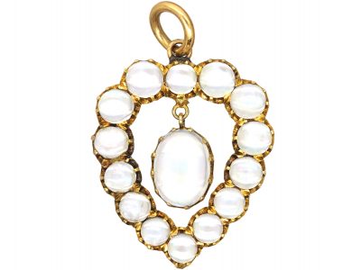 Edwardian 15ct Gold Heart Shaped Pendant set with Moonstones