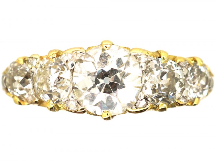 Victorian 18ct Gold, Five Stone Diamond Carved Half Hoop Ring